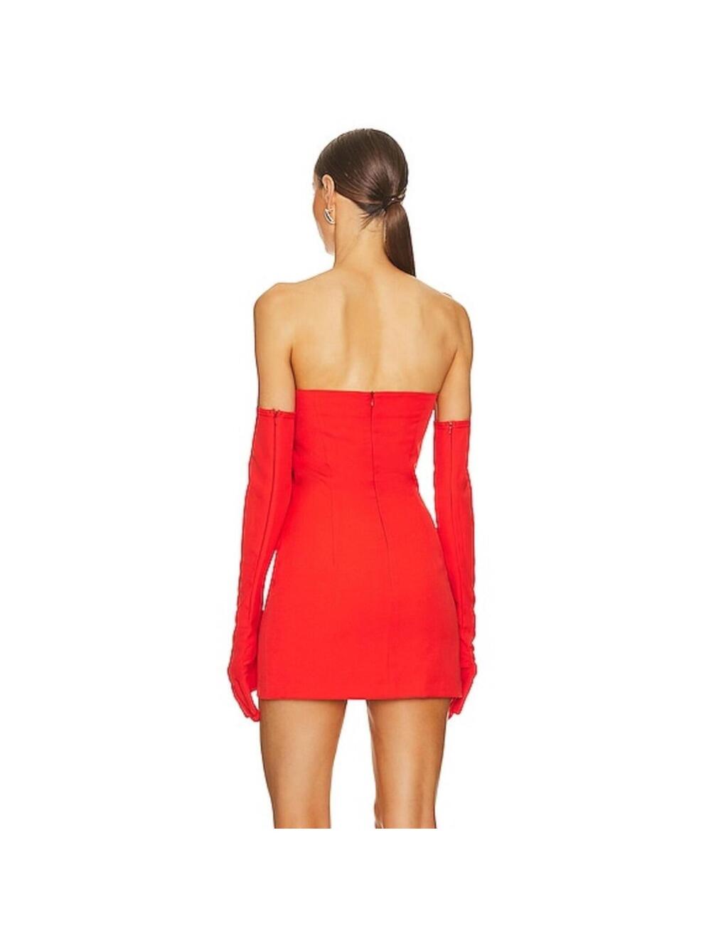 MISCREANTS Rose Dress With Gloves in Red - Picture 4 of 9